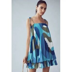 Hutch Anthropologie Printed Pleated Romper Blue Motif Large